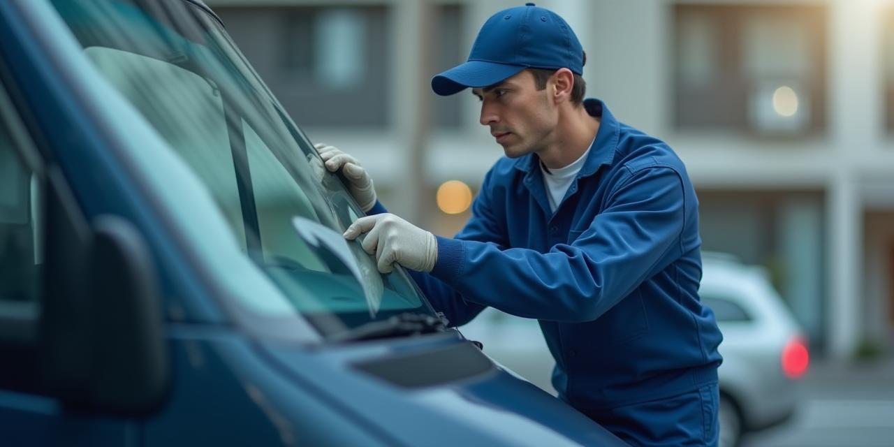 Technician replacing windscreen on-site