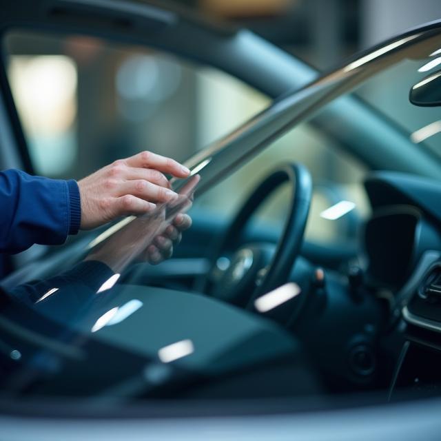 Technician fitting new OEM glass